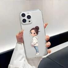 Cute Girl Pocket Minimalist Print Transparent Classic Matte Phone Case, Compatible With Apple, Series, Full Protective Mobile Phone Cover Waterproof Shockproof Anti-Fall Scratch Resistant,International Version, Not The Domestic Version - Multicolor - View 2
