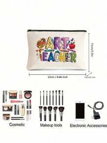 Art Teacher Themed Cosmetic Case - Fashionable Hand-Held Makeup Pouch, Non- Fabric Clutch With TSA Approved Design, Ideal Gift For Friends - Beige, Hand Washable Makeup Bag Travel School Supplies Travel Essentials Make Up Bag Holiday Essentials Cosmetic Bag Makeup Bags Makeup Organizer Holiday Winter Leopard Print Sausage Dog Women Gifts For Women
