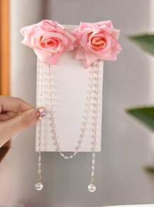 1pc Women's Romantic Faux Flower & Pearl Hair Clip