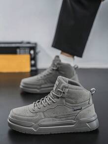 （尺码偏小）男士黑白拼布运动鞋，小众设计前系带高帮滑板鞋，舒适情侣运动鞋 - 灰色 - 查看 8