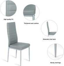 Grey Dining Table And Chairs Set, Square Dining Table With 2/4 Faux Leather Chairs For Dining Room Kitchen Home - Dining Table With 4 Gray Chairs - View 5