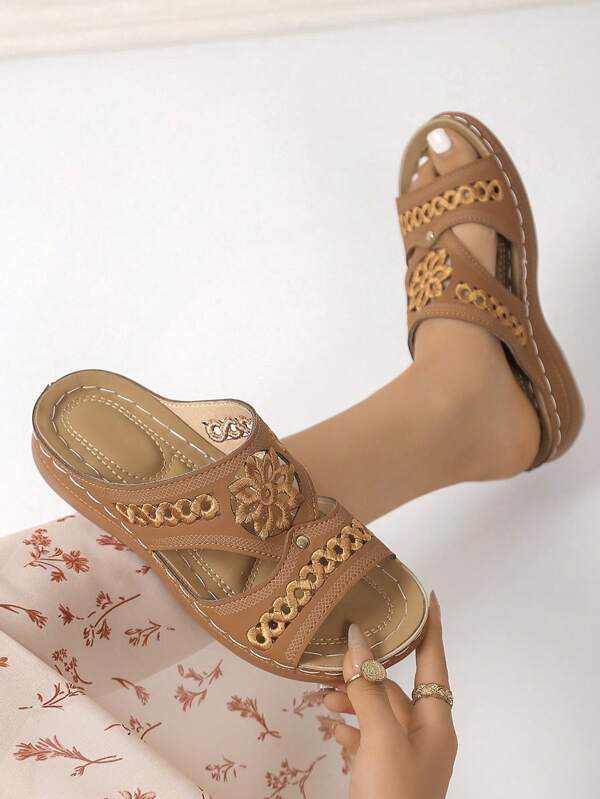 صنادل نسائية بنمط أوروبي وأمريكي لربيع/خريف 2024، مفتوحة بتصميم كاجوال مريح وخفيف الوزن