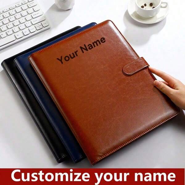 Customize Your Name, Phone Number,A4 Folder Office Storage Business Leather Official Document Manager Folder Contract Signing Book,Back To School,School Supplies