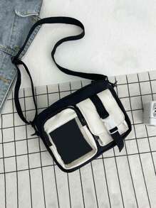 And Stylish Double Pocket Outdoor Sports Lightweight And Versatile Crossbody Bag, Made Of Nylon Material, Sturdy, With Adjustable Shoulder Straps, Suitable For Work And School Purse Sling Bag - Black - View 6