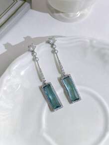 1 Pair Elegant Blue Colour Women Earrings,Simple Geometric Rectangle Tassel Earrings,Wedding Jewellery,Valentine's Day Gift,Dating Accessories