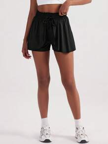 1pc VUTRU Drawstring Tennis Shorts, Flowy Lightweight For Yoga, Studio, Gym, Daily Wear, Spring/Summer - Black - View 7