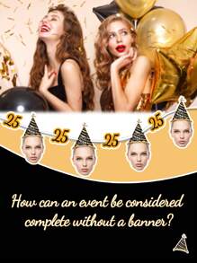 1pc Customized Photo Birthday Banner, Facial Banner, Personalized Customize Age Birthday Banner, Facial Birthday Fun Party Character,Graphic Print - Multicolor - View 7