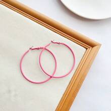 Pendientes aro coloridos, forma de círculo grande y exagerada, versátiles y personalizados - Rosa - Ver 1