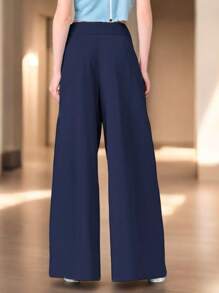 Pantalon Comodo Pierna Ancha De Moda Para Dama #SensaciónDeLujo #EstiloRománticoDeSanValentín - Azul Marino - Ver 4
