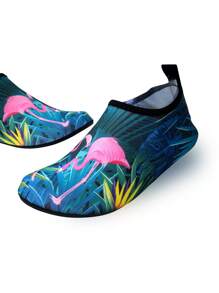 Aesthetic Mint Green Water Shoes Pink Flamingo Pattern | Non-Slip Yoga Footwear For Women, Portable Swim Shoes (EU36-41)
