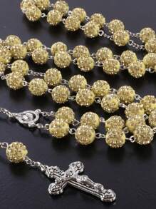 GO2CJBEADS 1件复古休闲多色天主教59颗10毫米迪斯科水晶珠十字架项链，男女通用个性化手工祈祷念珠配饰，适合日常佩戴 - Z0012B - 查看 16