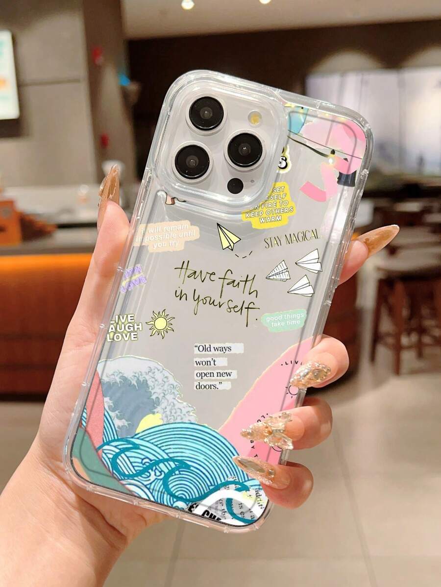 Coque de téléphone antichoc compatible avec l'iPhone 16 Pro Max/11/12/13/14 Plus/15 Pro/XS/XR, avec motifs lettre, vague, avion, airbag - Multicolore - Voir 1
