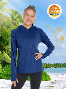 Women's Summer UPF50+ Sun UV Protection Hoodie Shirts Outdoor Long Sleeve Hiking Athletic T-Shirt With Thumb Holes Breathable Lightweight Tee Tops - Navy Blue - View 4