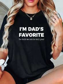 100% Cotton Casual Tshirt Funny Dads Favorite Son Daughter I'm Dad's Favorite T-Shirt - 黑色 - 查看 1
