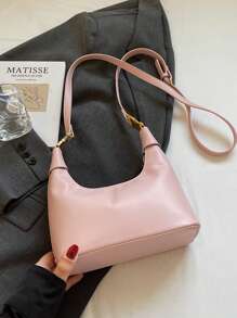 1pc Women's Faux Snake Skin Woven Solid Color PU Leather Tote Bag, Versatile & Fashionable - Pink - View 8