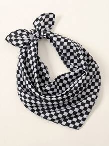 1pc Fashionable Plaid Print Novelty Large Handkerchief Headband, Denim Bohemian Style, Suitable For All Seasons Scarf - 01-black and White Grid - View 1