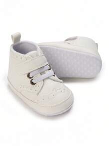 男童婴幼儿运动鞋纯色时尚运动鞋秋冬舒适高帮男童学步鞋0-1岁四季步行鞋 - 白色 - 查看 2