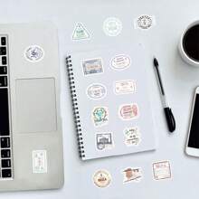 60pcs Passport Stamp Stickers, Funny & Cute Cartoon Stickers,Suitable For DIY Phone Cases, IPad, Laptop Decorations, Car Bumpers, Skateboards, Bottle Stickers, Travel Album And Diary Stickers, Hand Book Decorations, Etc.