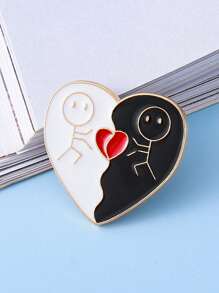 1pc Heart-Shaped Best Friend/Valentine's Day Gift Creative Cartoon Character Couple Brooch Metal Badge Lapel Pin Decorative Fashion Brooch,Mom,Mother,Mother's Day,Gift