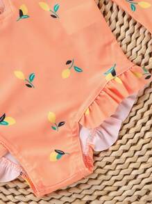 Young Girl Summer Floral Print Swimsuit With Hat, 2pcs Set