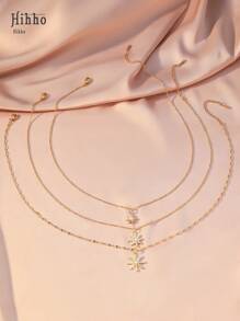 Hihho 3 pièces Collier de breloque cubique étoile filante plaqué or en acier inoxydable avec blanc, design art unique à la mode et décontracté, convient pour les femmes et les couples, style de rue, tenue quotidienne et cadeau de fête, décoration de vacances