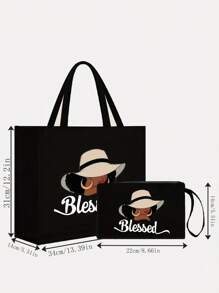 Bộ túi tote in chữ, bao gồm túi tote và túi đựng mỹ phẩm, túi tote nhẹ, dung tích lớn, có dây đeo ví, túi mua sắm bằng vải bố tái sử dụng, túi du lịch biển di động, kèm túi đựng mỹ phẩm, lý tưởng cho tiệc cưới, quà tặng phù dâu, quà sinh nhật, quà Ngày của Mẹ (hướng dây đeo ngẫu nhiên), hoàn hảo cho kỳ nghỉ biển và những dịp lễ cần thiết. - màu đen - Xem 10