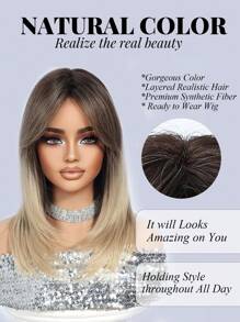 高品质休闲时尚女士化纤假发渐变 18 英寸长直发带刘海分层合成耐热纤维材料适合度假旅行家庭聚会角色扮演日常穿着 - 漸層 - 查看 3