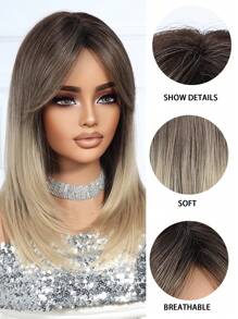 高品质休闲时尚女士化纤假发渐变 18 英寸长直发带刘海分层合成耐热纤维材料适合度假旅行家庭聚会角色扮演日常穿着 - 漸層 - 查看 6