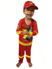 Children's Long Firefighter Costume - 紅色 - 查看 6