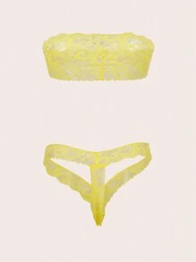 Set de 2 bragas ultraligeras y transpirables de unicolor y encaje sexy para mujer - Amarillo - Ver 3