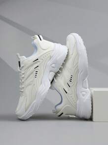 Men's Casual Sneakers, Lace-Up Soft Sole Flat Comfortable Athletic Shoes, Lightweight Low-Top Everyday Shoes - White - View 5