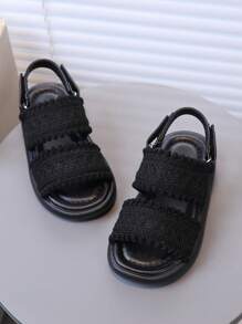 1 Pair Baby Girls Open Toe Flat Sandals, Black Summer Shoes