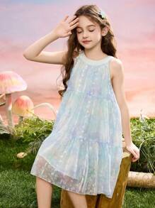 ASK JUNIOR 女童蕾丝无袖公主裙，轻便夏季演出裙，适合年龄较大的女童