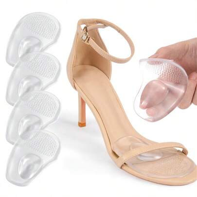 2pcs Transparent Silicone Massage Beads Insoles, Washable Anti-Slip Forefoot Pads Suitable For High Heels & Shoes