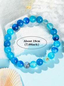 1 pièce Bracelet avec perles d'agate rayées bleues. Accessoire de mode, de yoga et de méditation pour femmes et hommes. Parfait pour le port quotidien, les fêtes de plage et les festivals