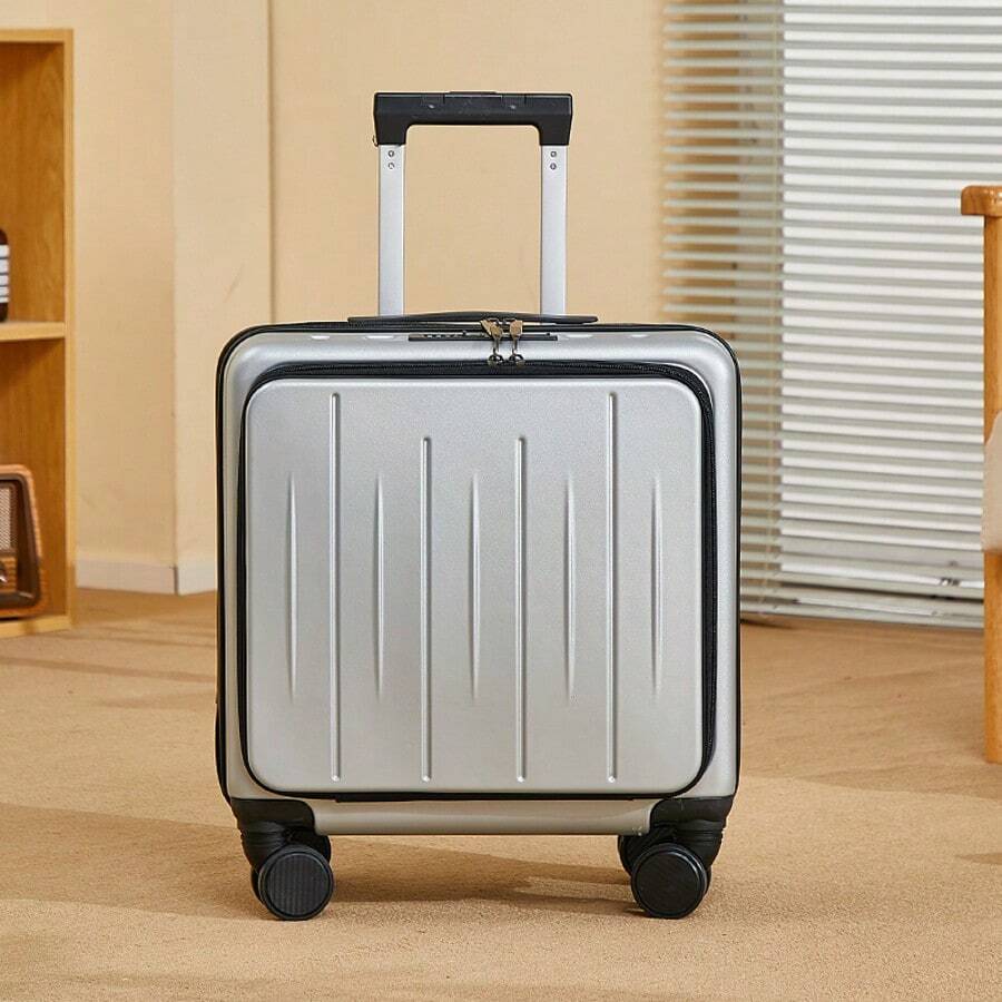 18-Inch Small Suitcase, New Lightweight Portable Carry-On Luggage, Password Lock, Students Travel Case, Wheeled Trolley Case - Grey - View 1