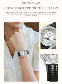 DOM 1 件时尚女士水钻镶嵌昼夜发光珍珠贝母表盘皮革表带防水腕表 - 銀色 - 查看 5