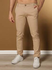 Men's Tailored Twill Trousers With Knife Pocket And Built-In Pocket - Khaki - View 1