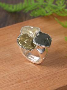 1 Stück Damen Boho Eleganter Luxus Lila & Blau Geometrie Dekor Verstellbarer Ring, geeignet für Braut, Hochzeit, formelle Party, Festival Geschenk