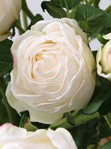 1束复古烧白玫瑰花束，7头烧边单茎人造塑料玫瑰，适合春夏装饰、家居装饰、情人节装饰、桌面装饰、中心摆件、婚礼、客厅、派对装饰、毕业礼物、办公桌装饰、母亲节礼物、新家装饰、房间装饰，19.68英寸 - 白色 - 查看 6