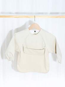 1 件米色兒童長袖 Pu 雙面餵食圍兜、嬰兒防水圍兜和圍裙,帶超柔軟口袋 - 彩色 - 查看 11