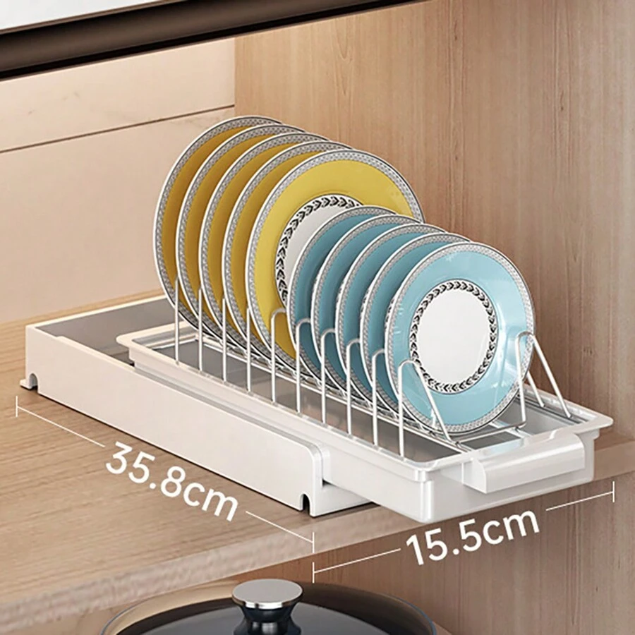 Pull-Out Dish Racks, Kitchen Organizer Under The Sink, Pull-Out Dish Drainer With Draining Board For The Cupboard, Carbon Steel Storage Shelf With Sliding Drawer - Black - View 1