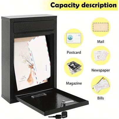 Trintion Letter Box 32 X 21.5 X 8.5cm Post Box Wall Mounted Steel Mail Box Parcel Delivery Box Lockable Letter Weatherproof Post Box With 2 Keys Stylish Letterbox For Keep Your Mail (Black)
