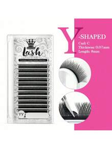 MASSCAKU 12排睫毛嫁接 Yy Lash 0.07mm C D 卷度混合托盘 8-15mm 预制 2D 易扇俄式浓密簇状仿貂毛哑光预扇形睫毛 - 黑色 - 查看 10