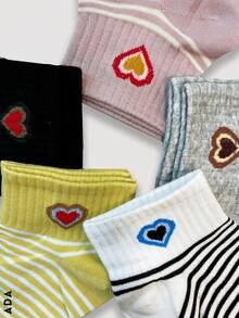 5 Pairs Of Women's Socks, Multicoloured, With Beautiful Designs And Prints, Casual And Sporty, Cotton, Polyamide And Elastane Fabric, Low Tube Fit With Light Spring, Very Soft, Light And Comfortable, Suitable For Any Season Of The Year. - 彩色 - 查看 2