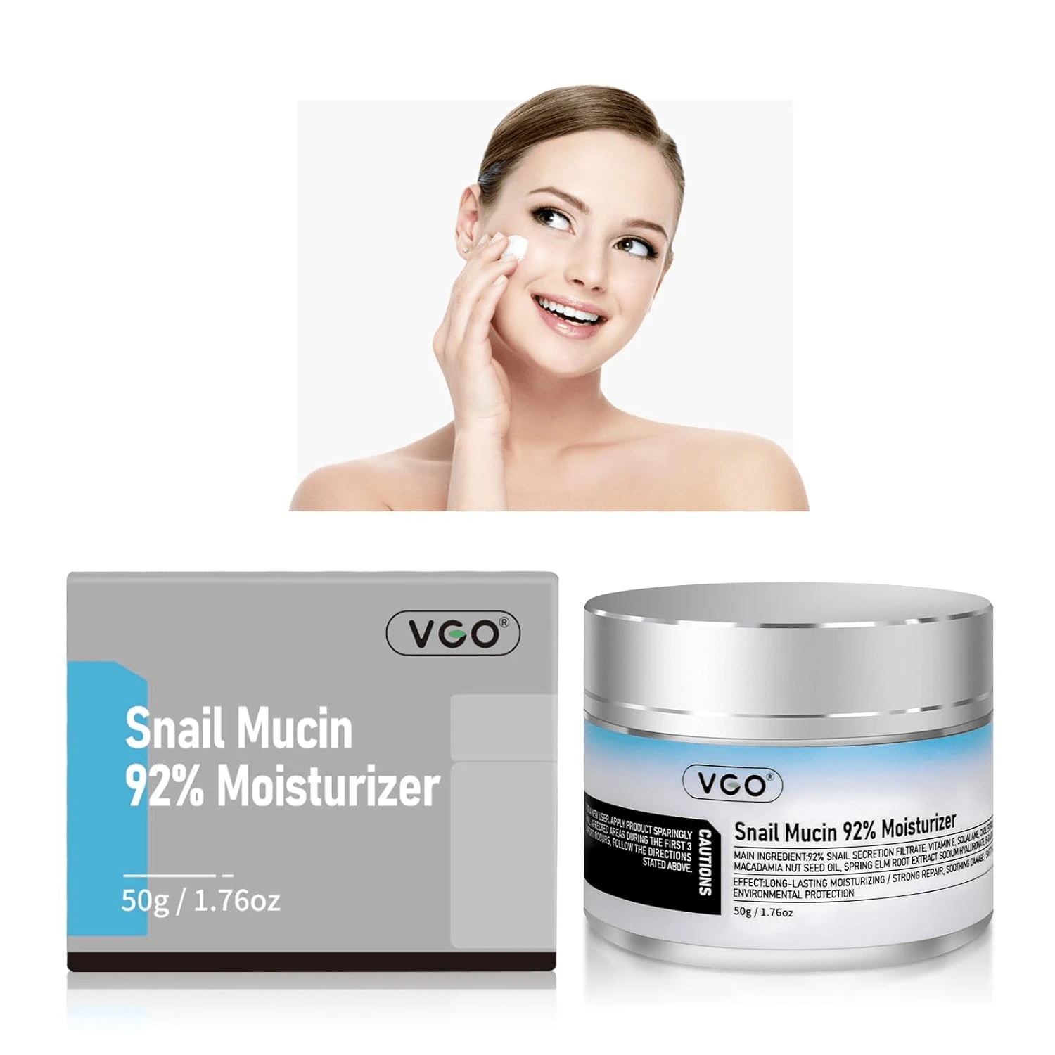 VGO Snail Mucin 92% Moisturizer Daily Face Moisturizer Hydrating Face Gel Cream For Dry & Sensitive Skin, All Skin Types 50g / 1.76oz