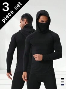 3 Piece Men's Quick Dry Athletic Hoodie With Mask - Breathable, Sun-Protective, High-Stretch Polyester Fabric For Gym, Running And Casual Wear - 彩色 - 查看 5