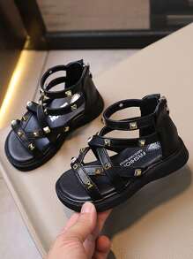 1 双女童夏季罗马凉鞋，时尚软底公主凉鞋，时尚又快乐 - 黑色 - 查看 5