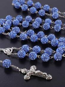 GO2CJBEADS 1件复古休闲多色天主教59颗10毫米迪斯科水晶珠十字架项链，男女通用个性化手工祈祷念珠配饰，适合日常佩戴 - Z0012B - 查看 15