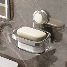 1pc Suction Cup Double Decker Soap Dish, Wall Mounted Drainage Soap Holder Bathroom Shelf No-Drill